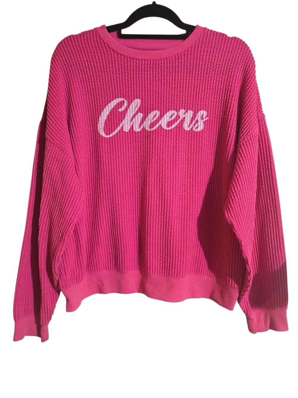 #14. Thread & Supply Bright Pink "Cheers" Waffle-Knit Sweater - Picture 1 of 8